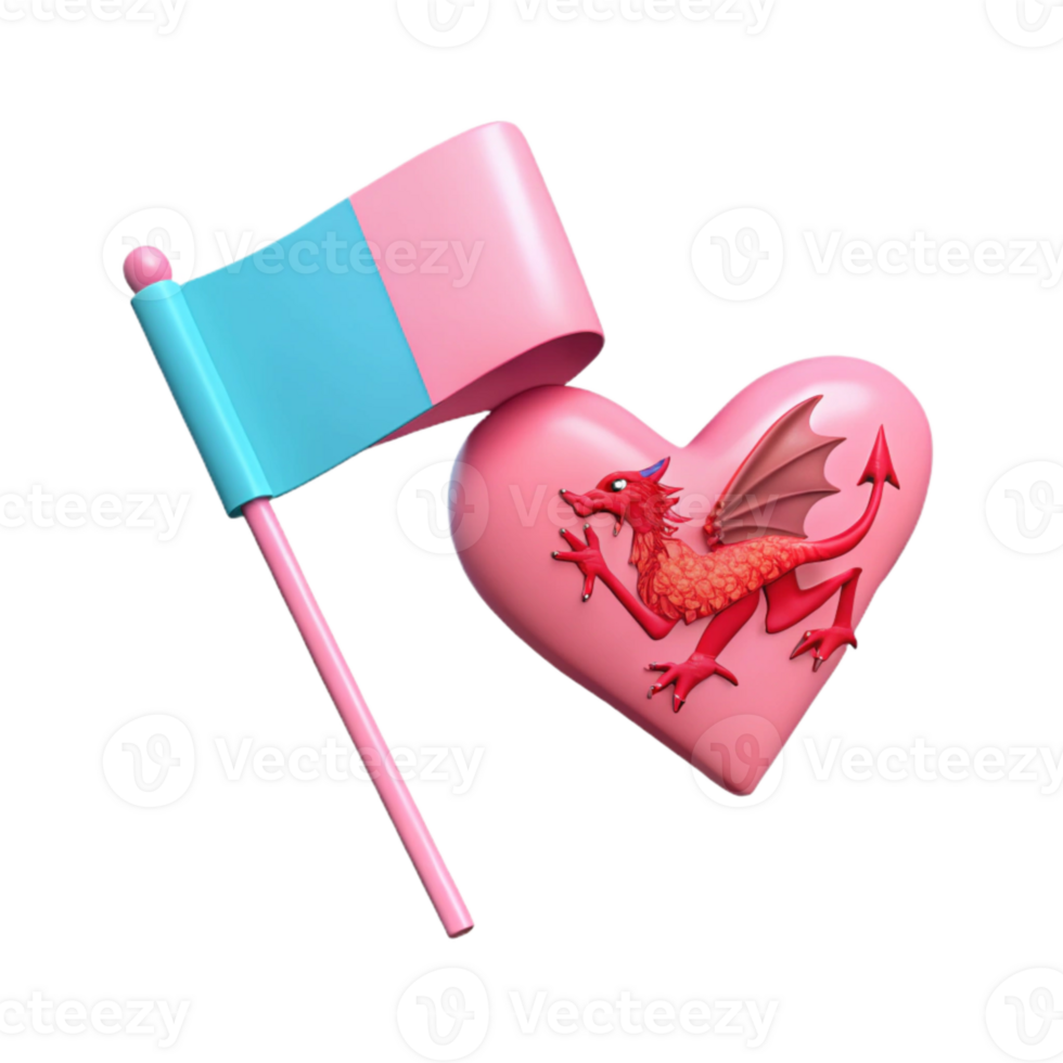 Heart with Dragon and Flag png