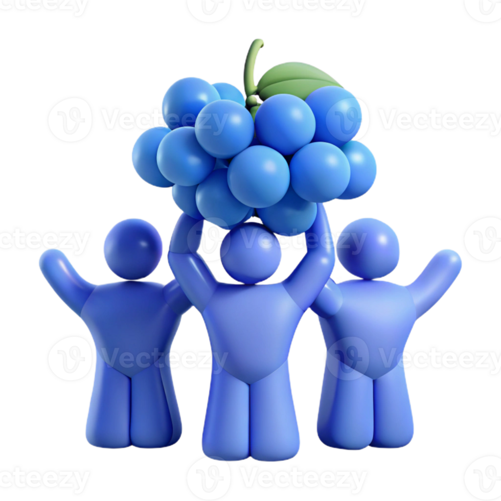 Three Figures Holding a Bunch of Grapes png