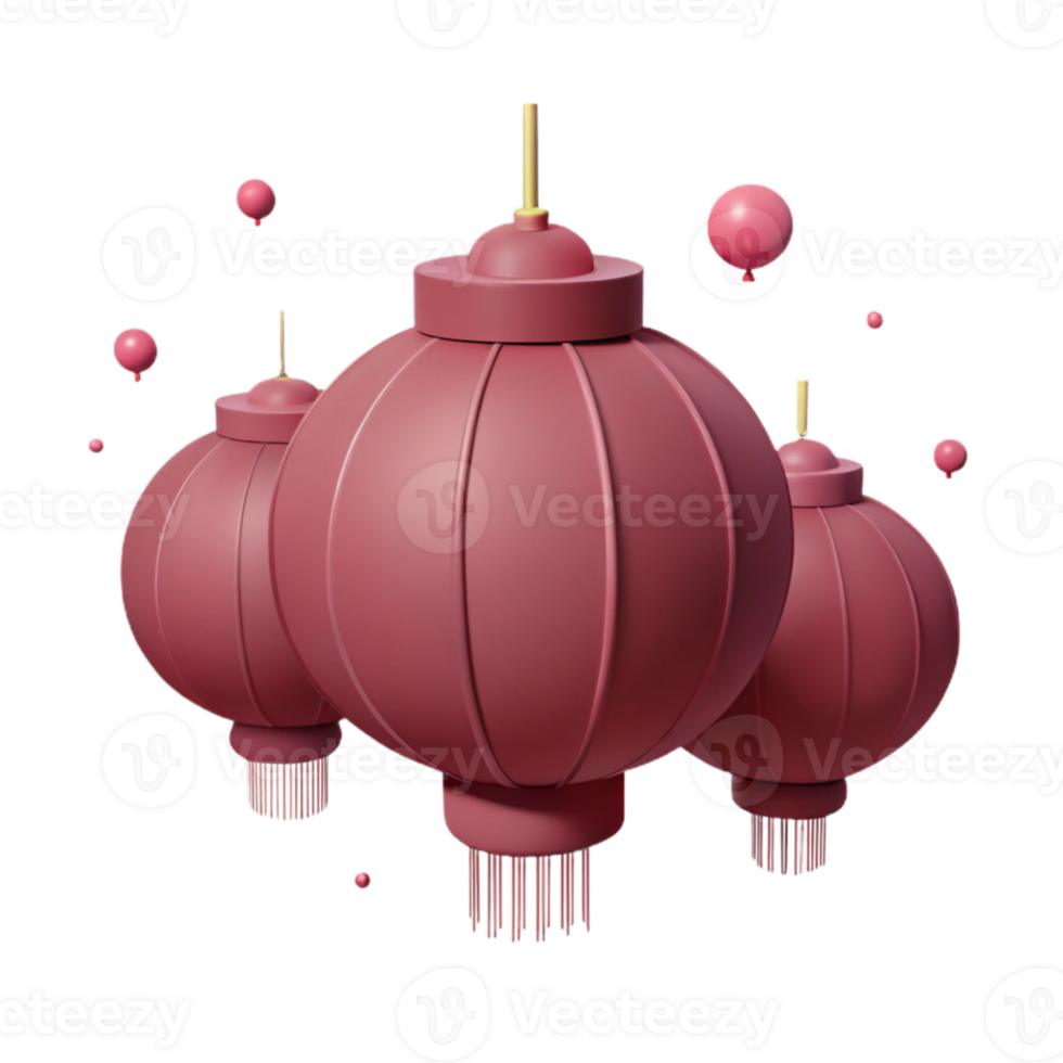 Red Lanterns with Tassels 3D Render png