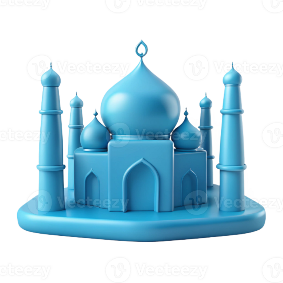 3D Render of a Blue Mosque with Domes and Minarets png