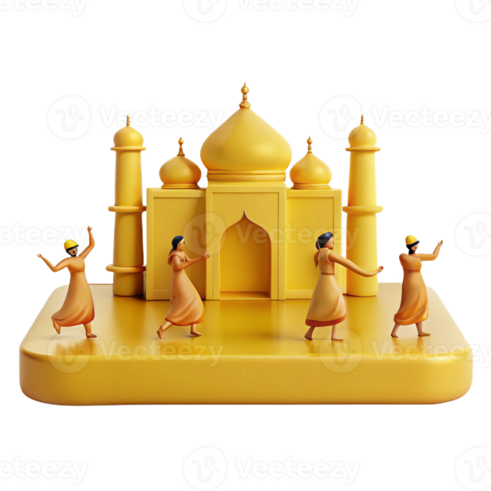 3D Illustration of Women Dancing in Front of an Architectural Structure png