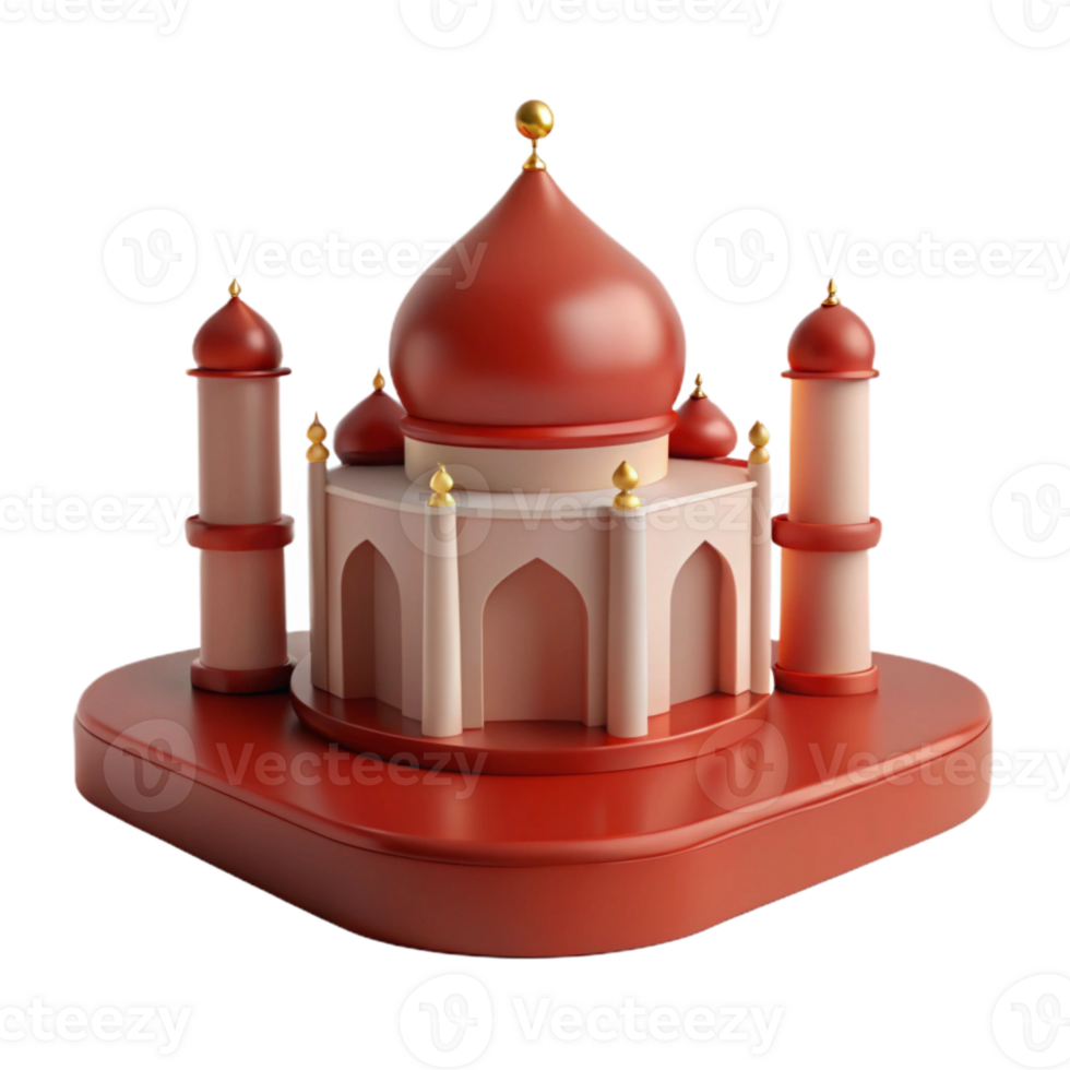 3D Model of a Mosque with Red Domes and White Walls png