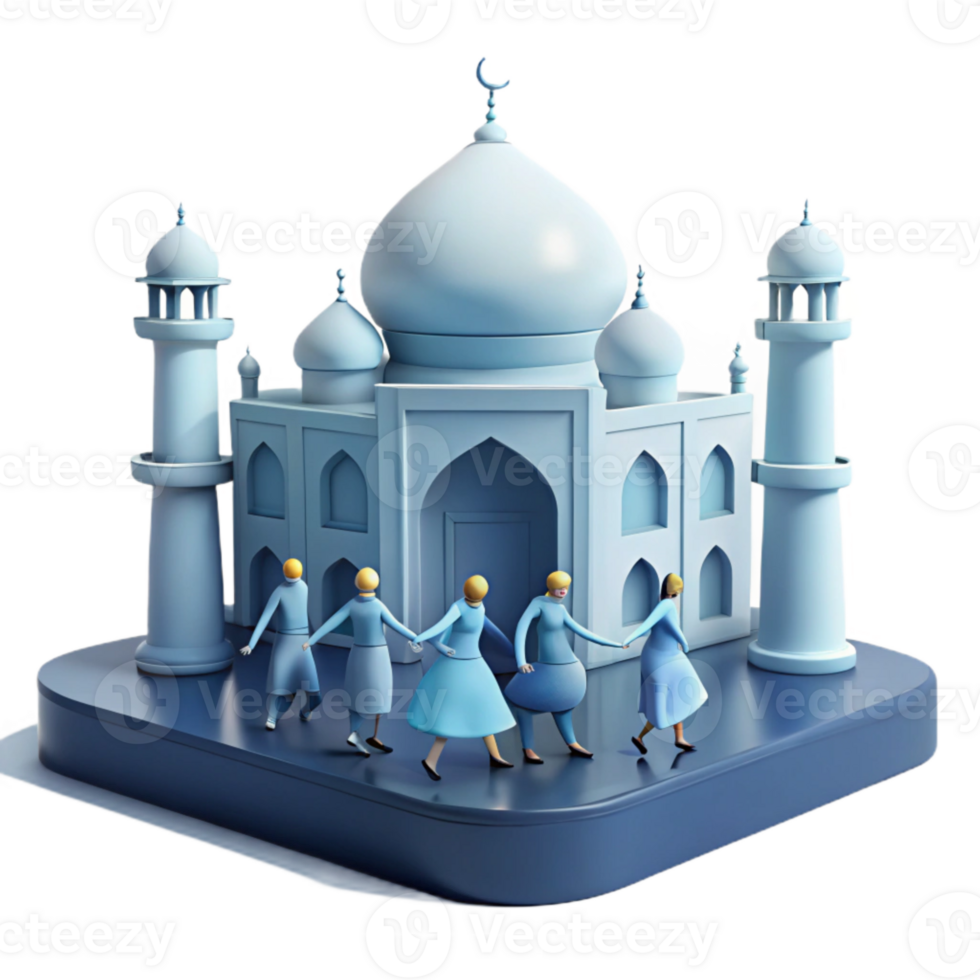 3D Render of People Walking Towards a Mosque png