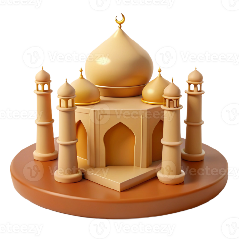 3D Render of a Mosque with Golden Domes png
