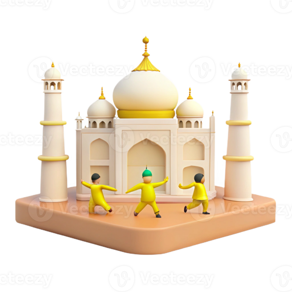 3D Illustration of People in Front of a Mosque png