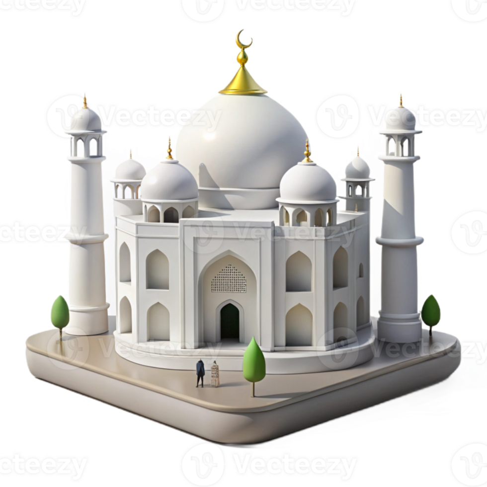 White Marble Building with Domes and Minarets png