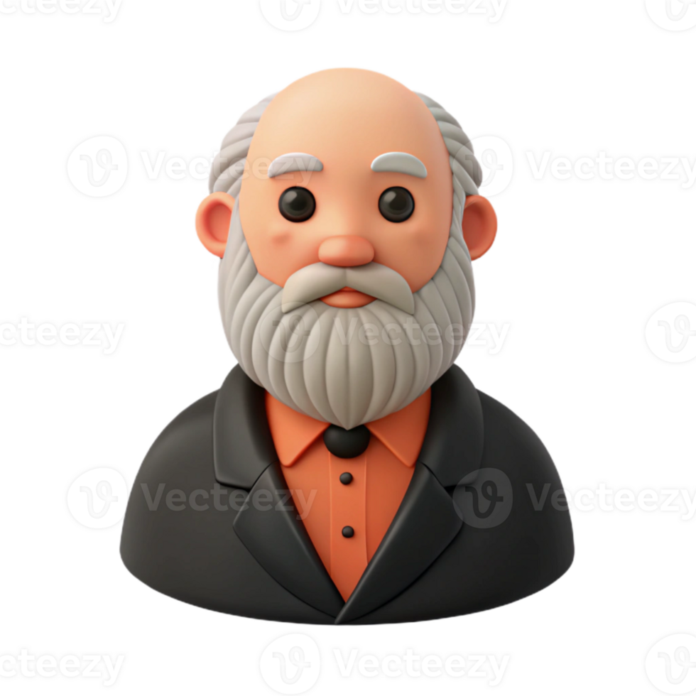 3D Cartoon Senior Man with Grey Beard and Black Suit png