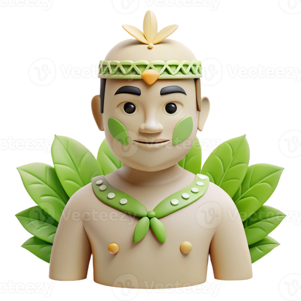 3D Illustration of a Tribal Person with Green Leaves png