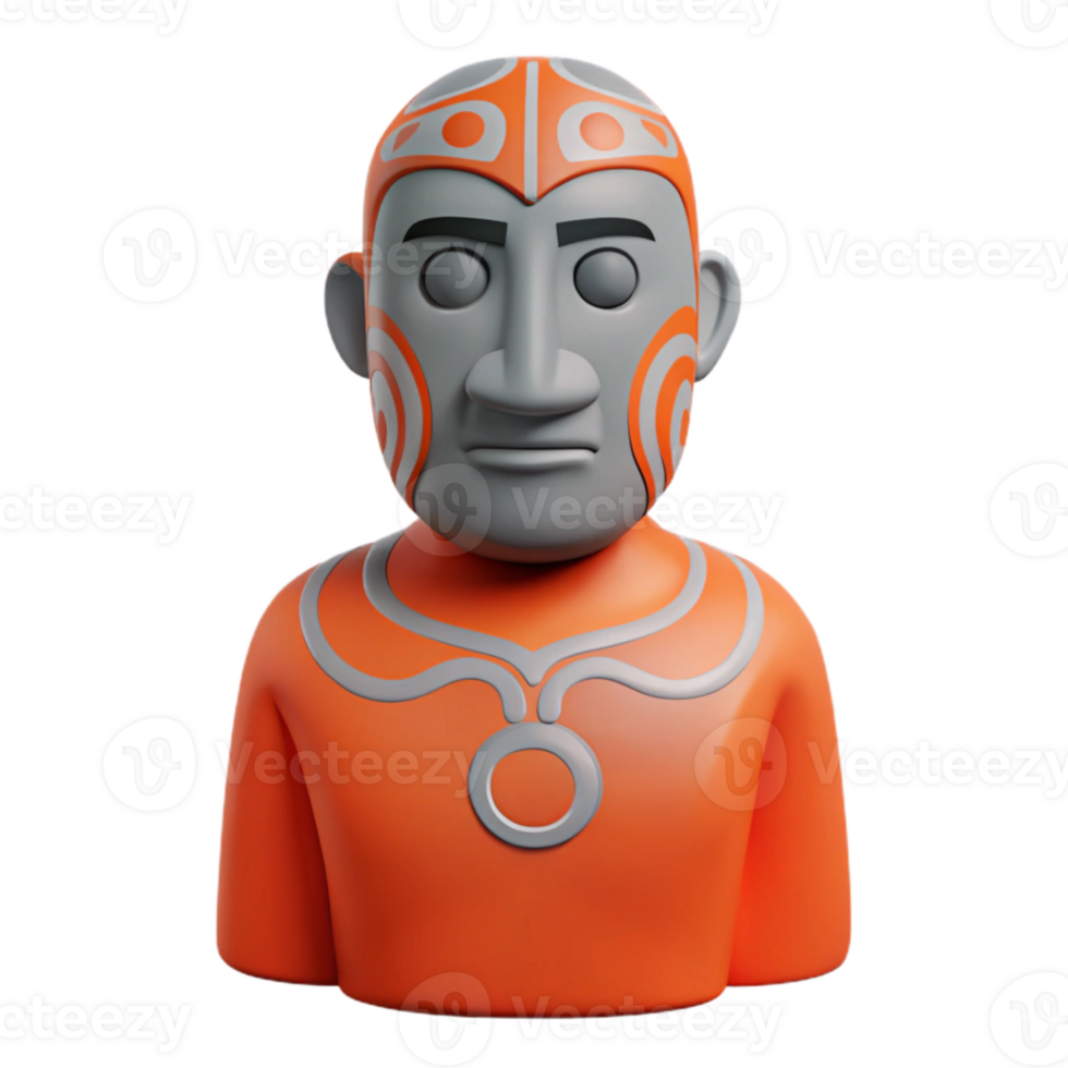 3D Render of a Character with Orange and White Design png