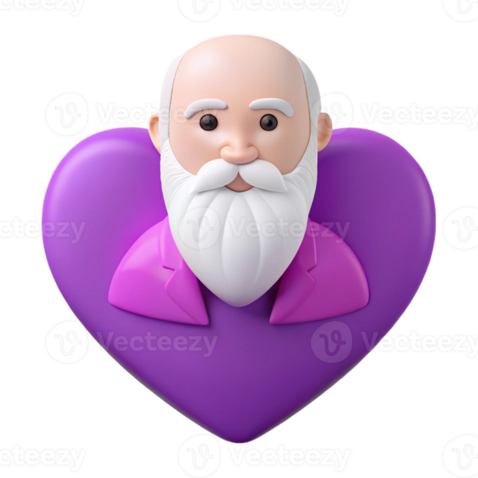 Elderly Man With a Heart 3D Illustration of a Senior Citizen with a Purple Heart png