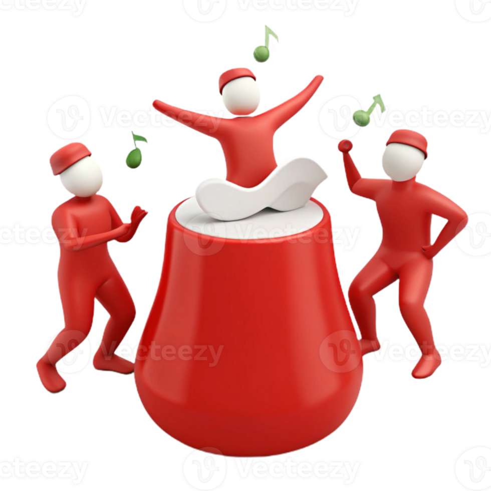 Red Stick Figures Dancing Around a Musical Object png