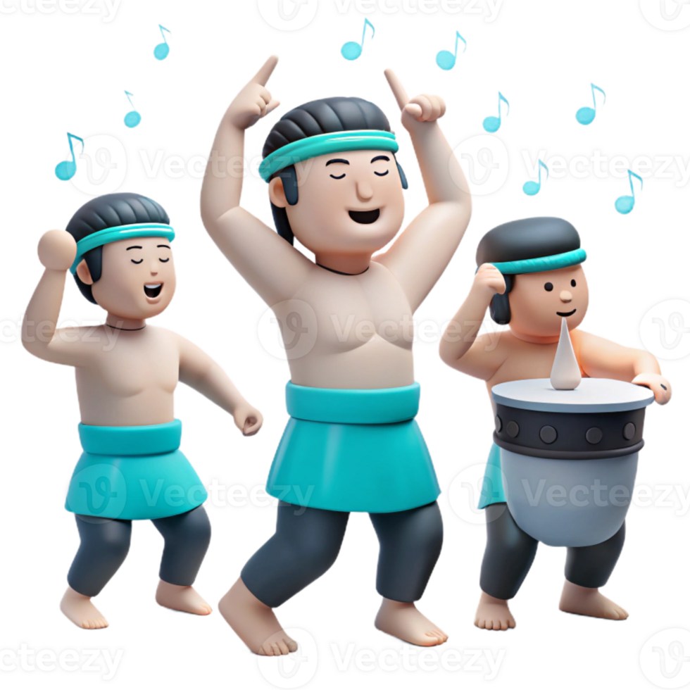 Three Cartoon Characters Dancing and Playing Music png