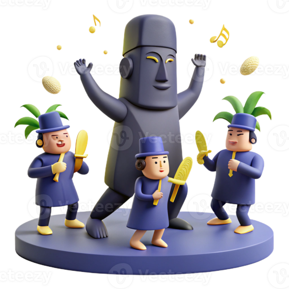 3D Cartoon Characters Celebrate with Music and Dance png