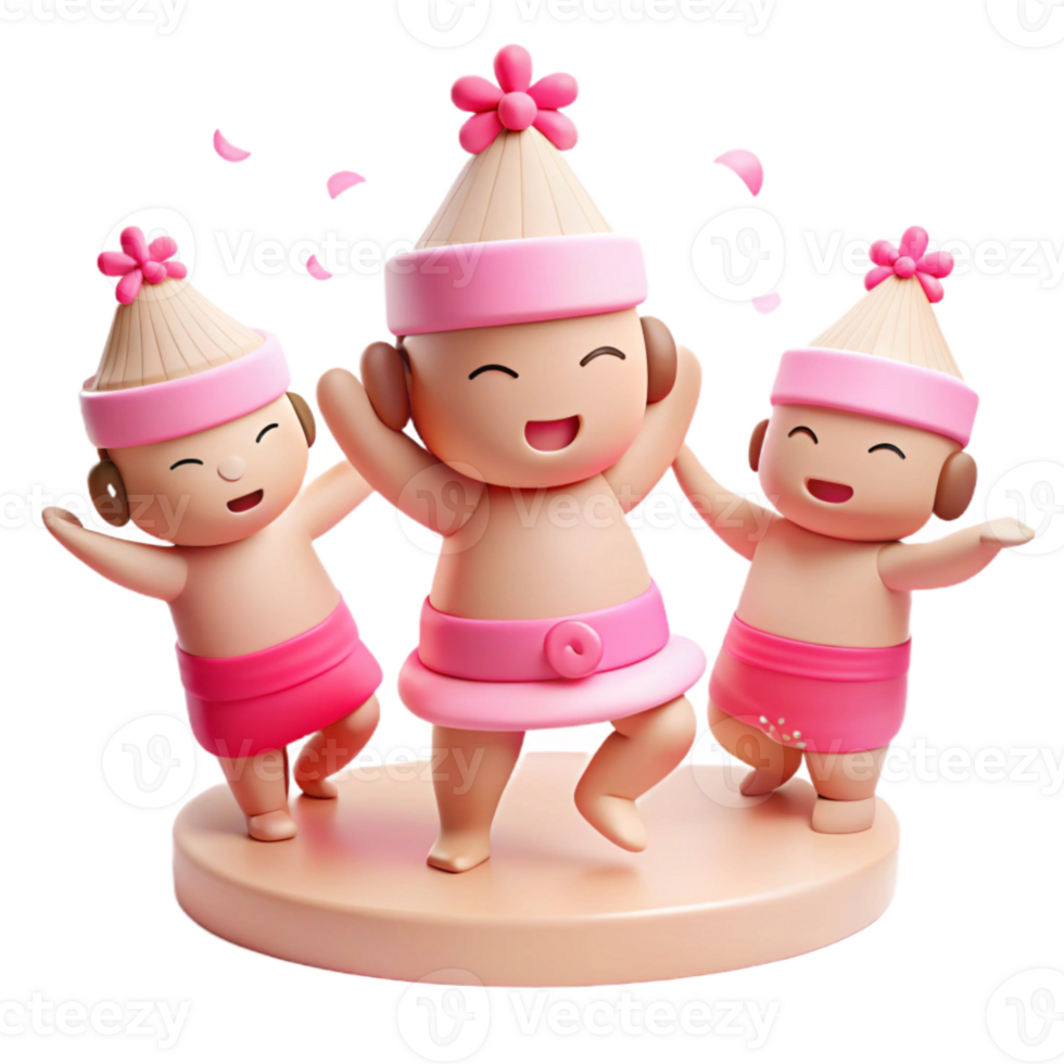 Three Cute Cartoon Characters Dancing Together png