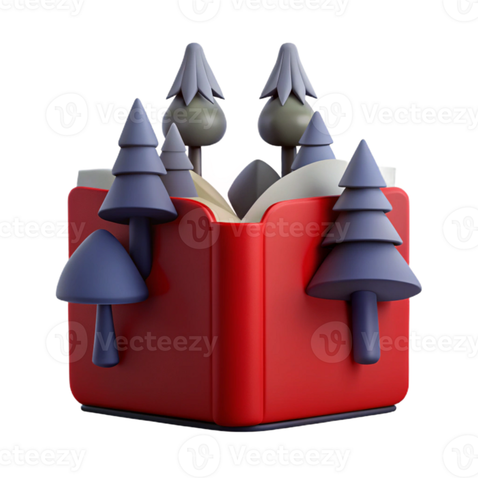3D Illustration of an Open Book with a Forest Scene Inside png