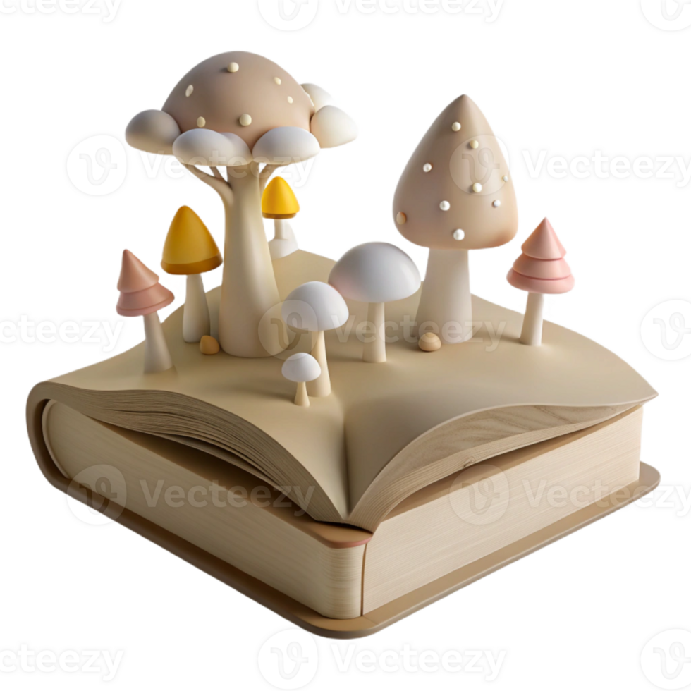 Mushroom Forest Illustration on Open Book png