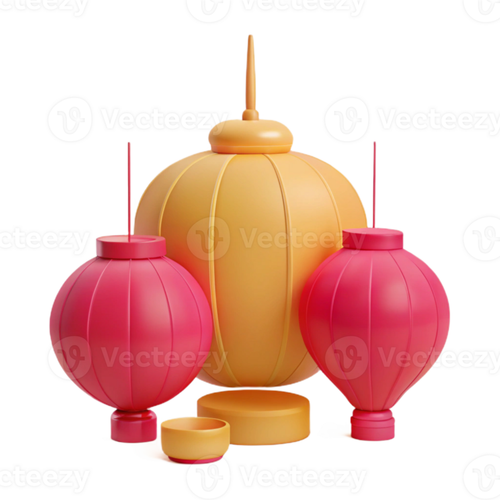 3D Render of Festive Lanterns and a Sphere png