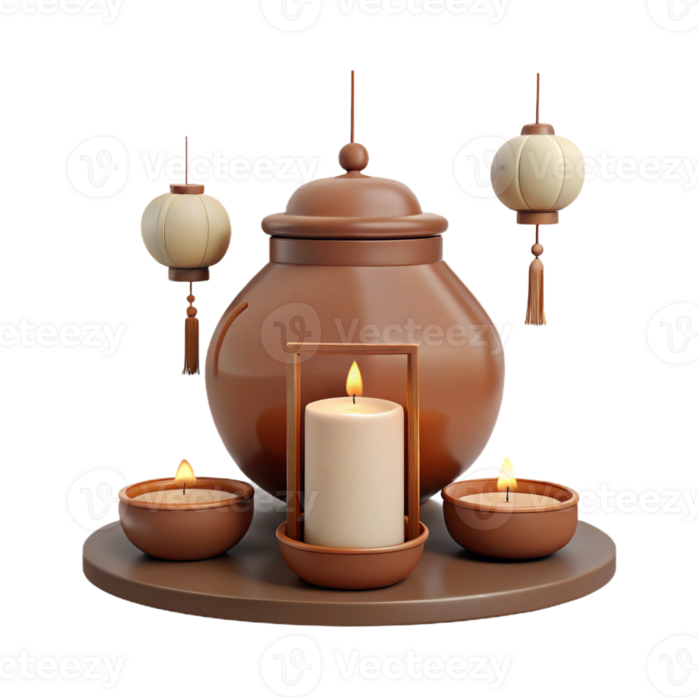 Candlelight and Lanterns on a Wooden Tray png