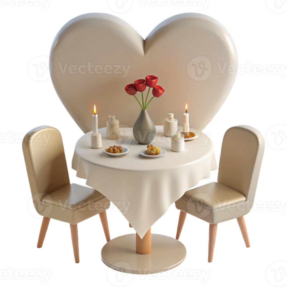 Romantic Dinner Table Setting with Heart-Shaped Backdrop png