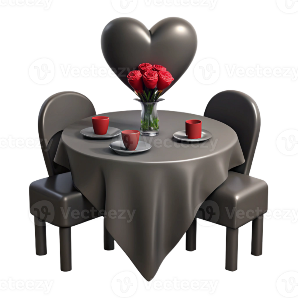Romantic Table Setting with Heart and Roses png