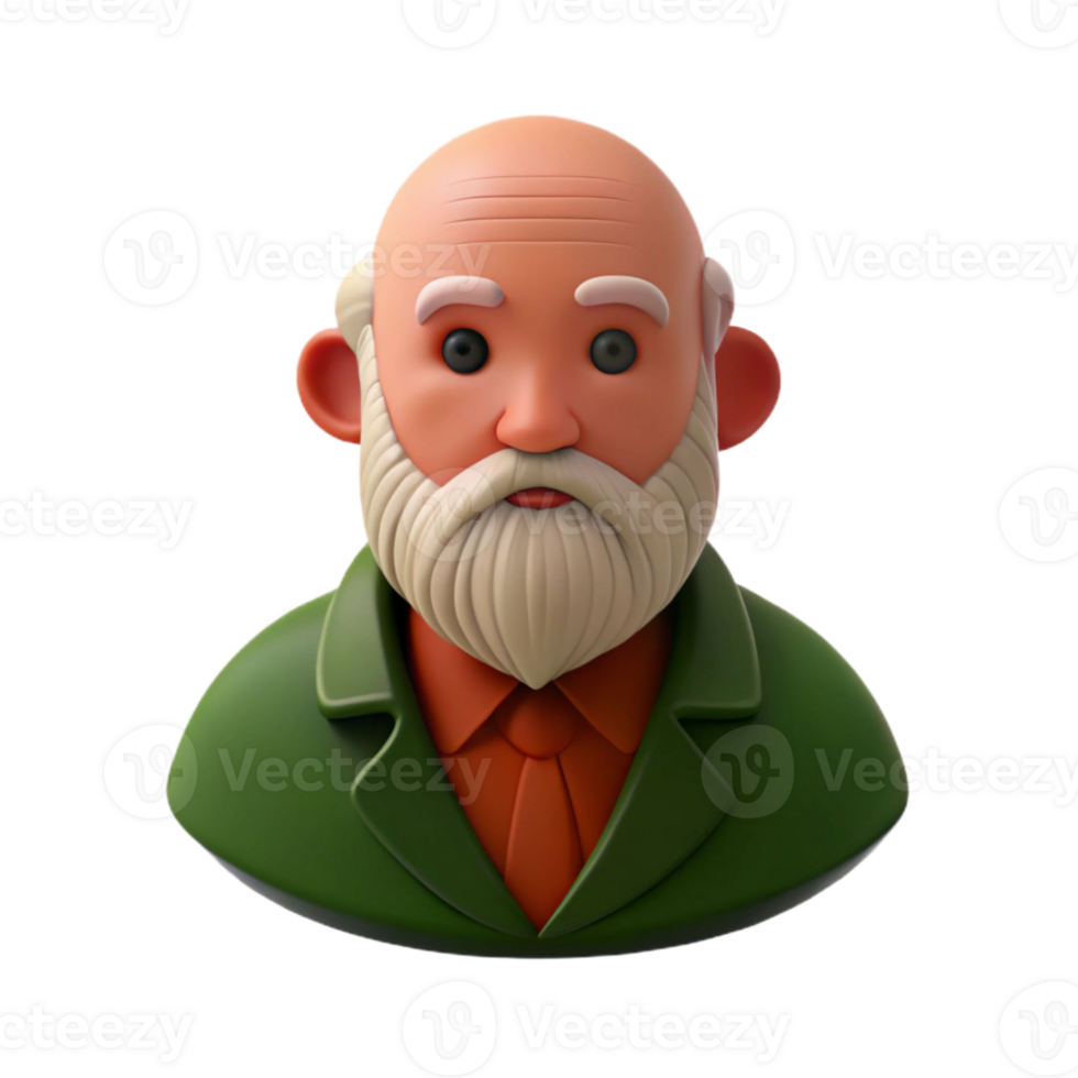 3D Cartoon Senior Man With White Beard, Green Jacket, and Orange Shirt png