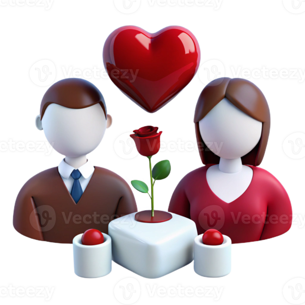 3D Couple with Heart and Rose for Valentine s Day png