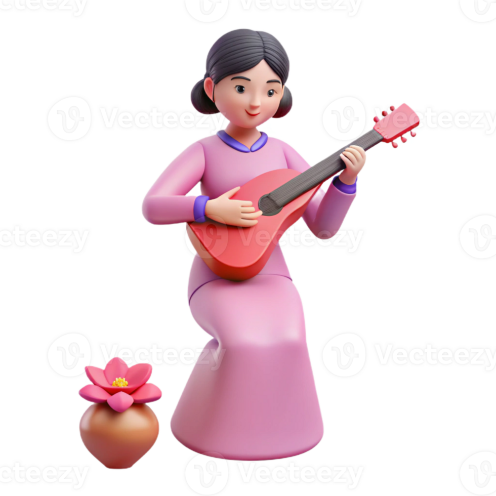 3D Cartoon Character Playing Guitar png