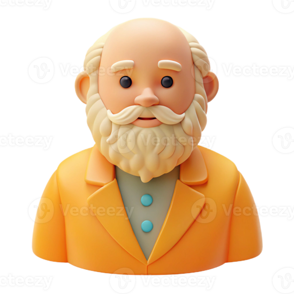 3D Cartoon Illustration of an Elderly Man with a White Beard Wearing an Orange Jacket png