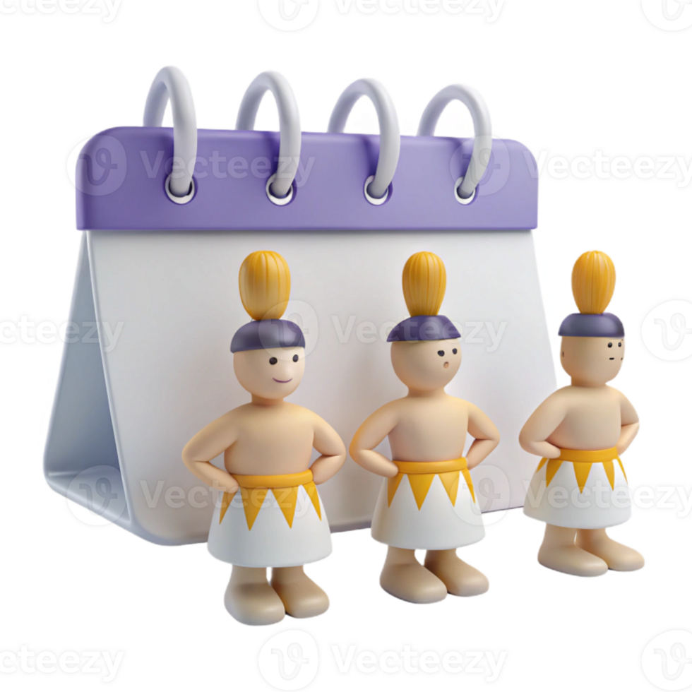 Three 3D Characters Standing In Front of a Calendar png