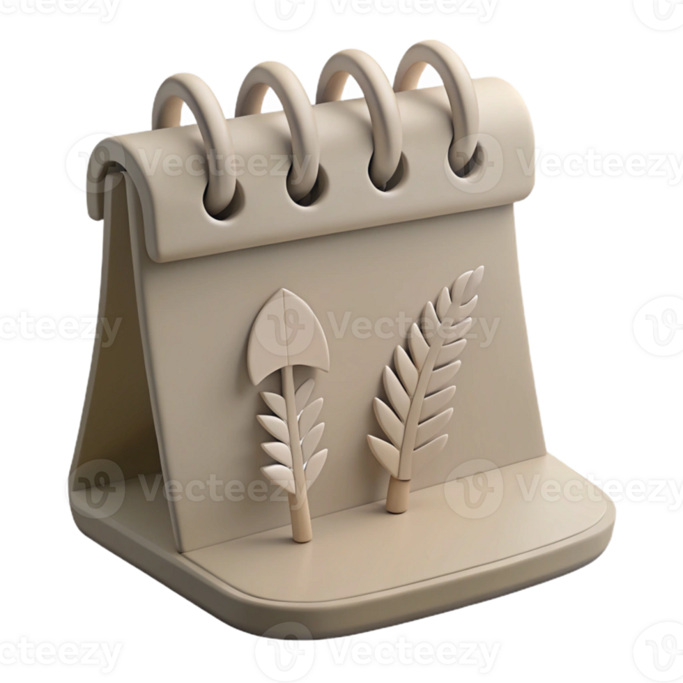 Beige Desk Calendar with Plant Decorations png