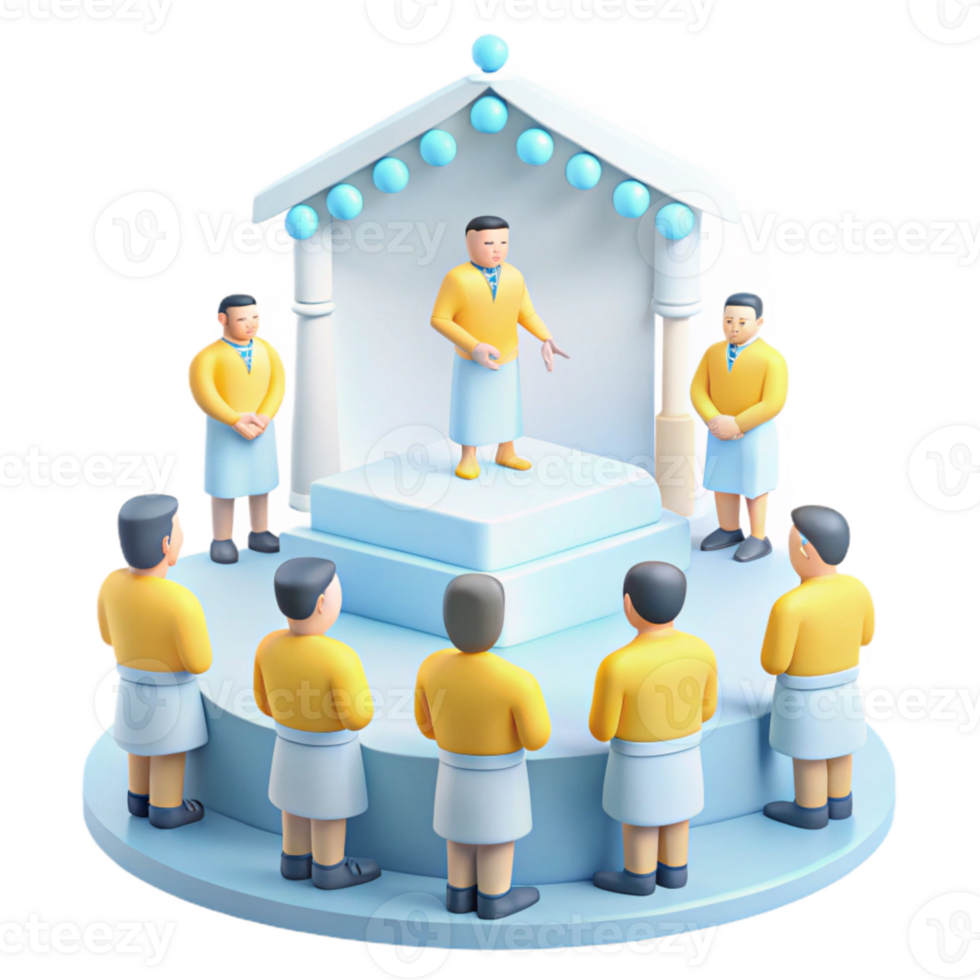 3D Illustration of a Group of People Listening to a Speaker on a Stage png
