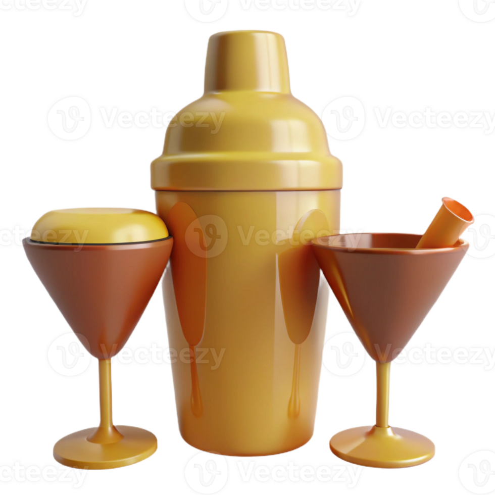 Cocktail Shaker and Martini Glasses Set png