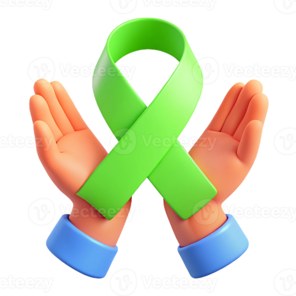 Green Ribbon Held by Two Cartoon Hands png