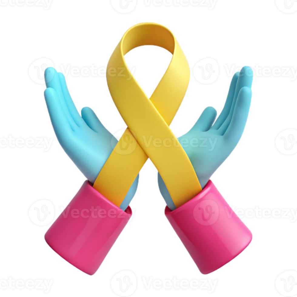 Supporting Awareness with Hands Holding a Yellow Ribbon png