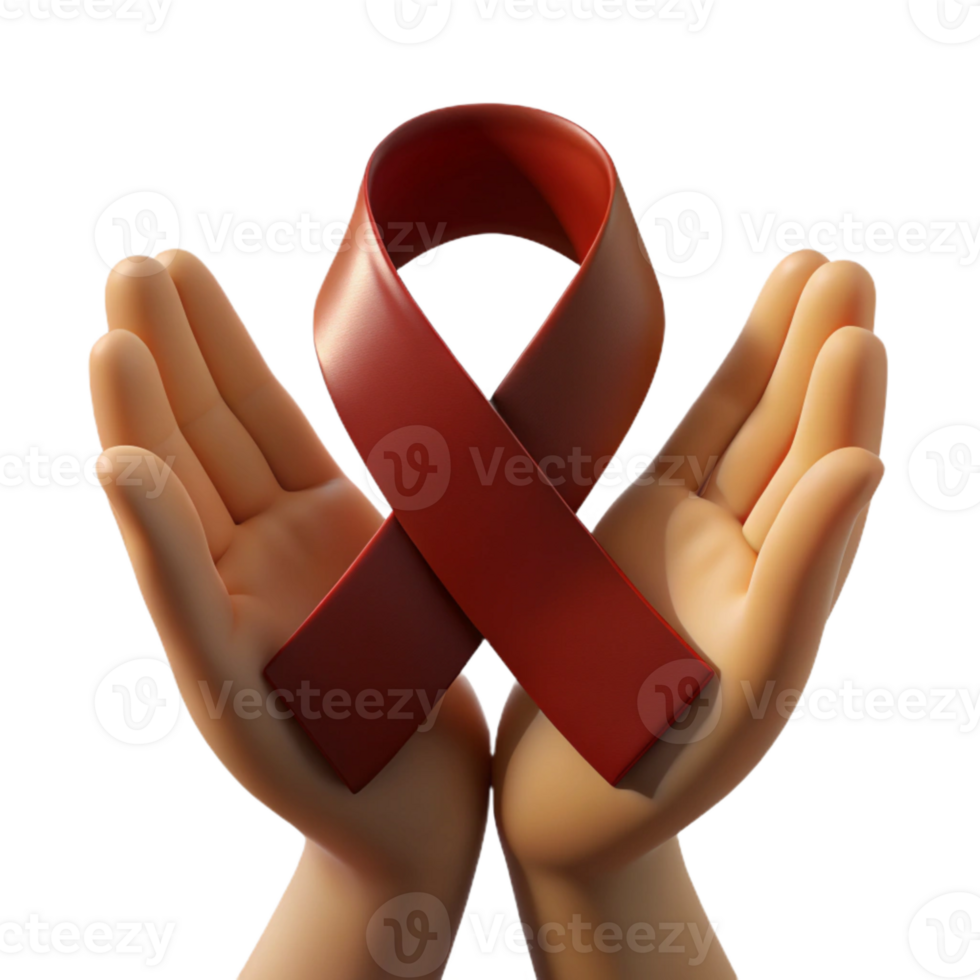 Red Ribbon Held in Caring Hands png