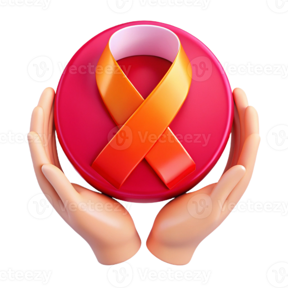 Supporting a Cause Hands Holding a Red and Orange Ribbon png