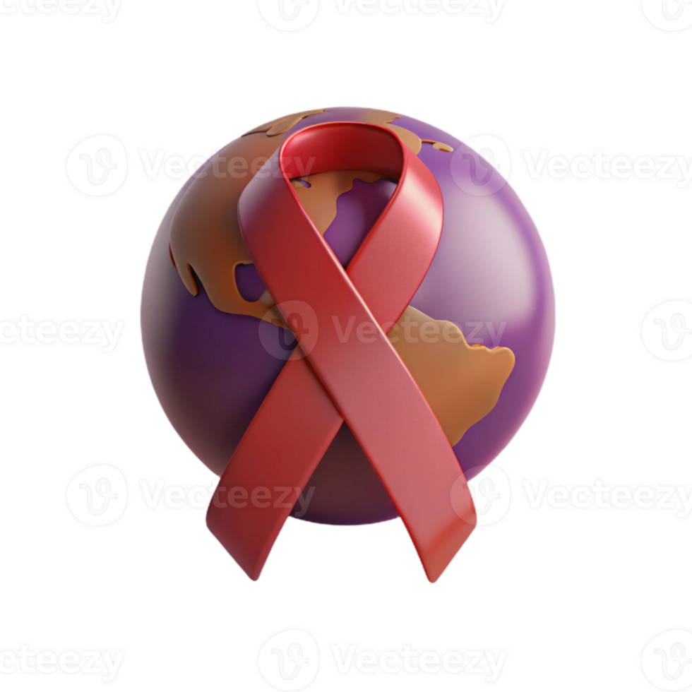 Global Awareness Ribbon 3D Render of Earth with Awareness Ribbon png