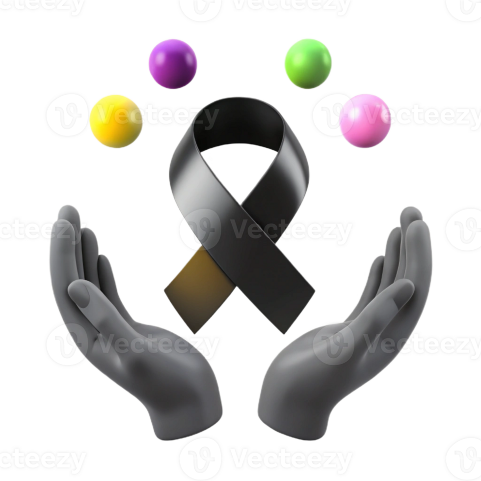 Support and Awareness Black Ribbon with Colorful Balls png