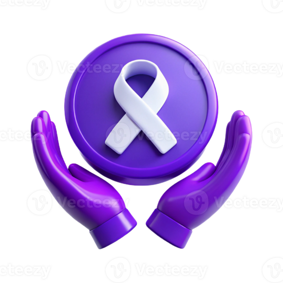 Purple Ribbon Symbol of Support and Awareness Held in Hands png