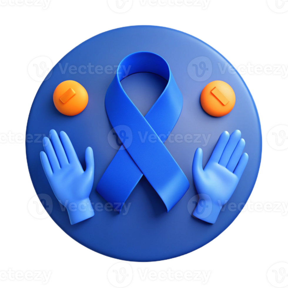 Blue Ribbon Symbol with Hands and Circular Background png