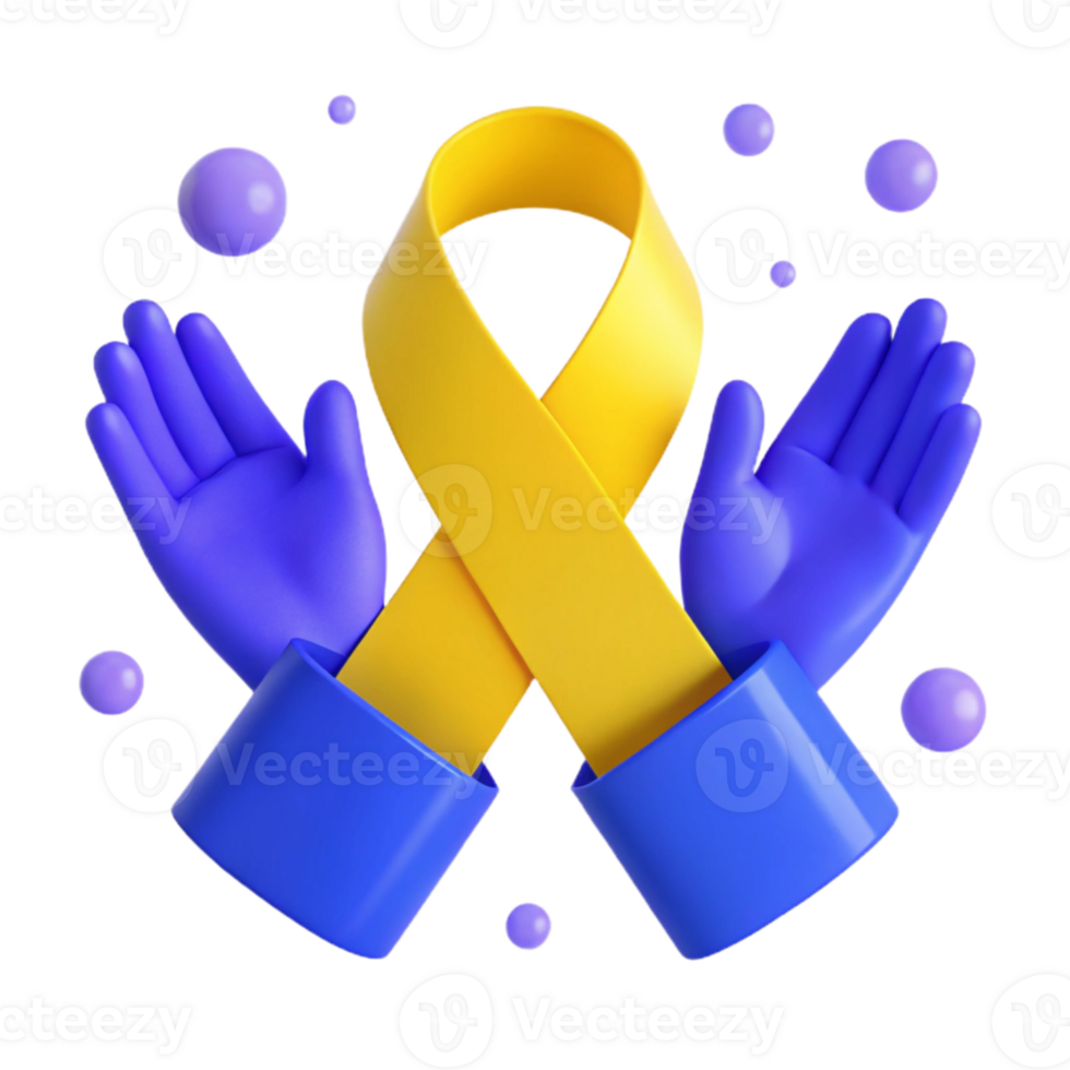 3D Render of Yellow Ribbon and Hands in a Supportive Gesture png