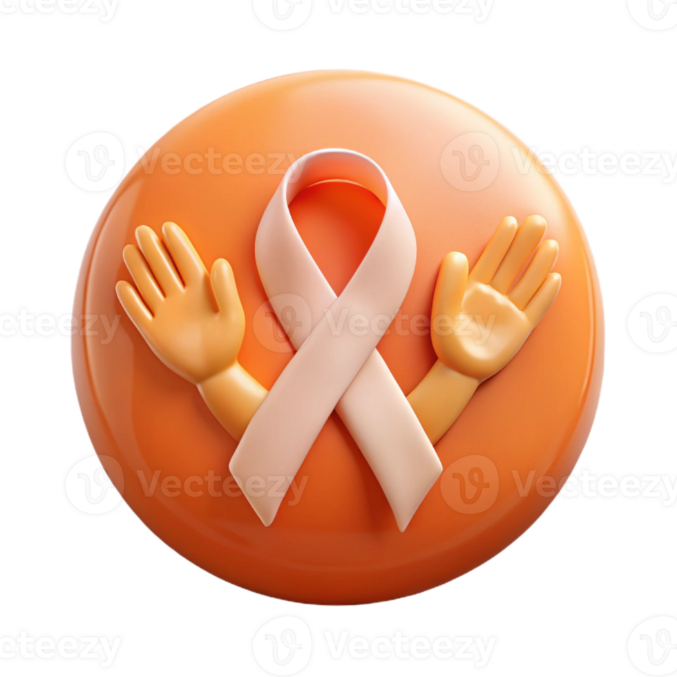 Awareness Ribbon and Hands in 3D Render png
