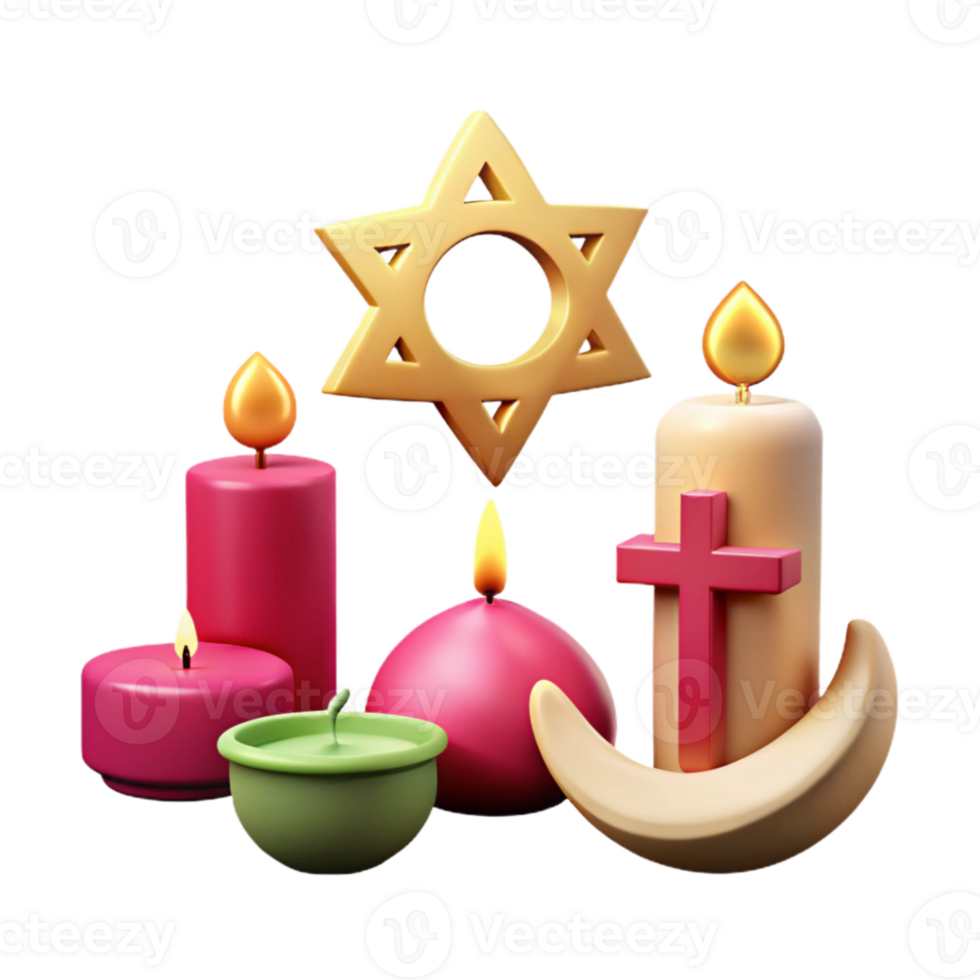 Symbolism of Faith Candles, Star, Crescent, and Cross png