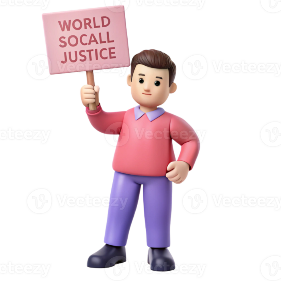 3D Cartoon Character Holding a Sign Calling for Justice png
