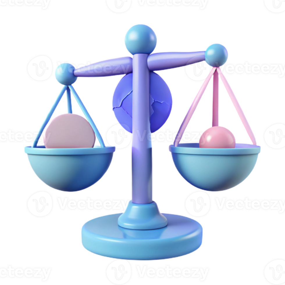 3D Rendered Scales of Justice with Cracked Globe png