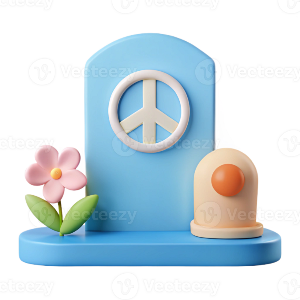 3D Peace Sign with Flower and Dome png
