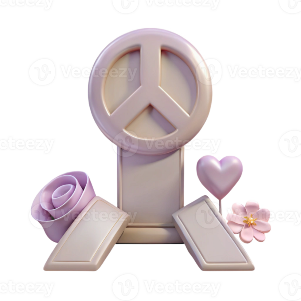 Peace Symbol, Flower, Heart, 3D Render png