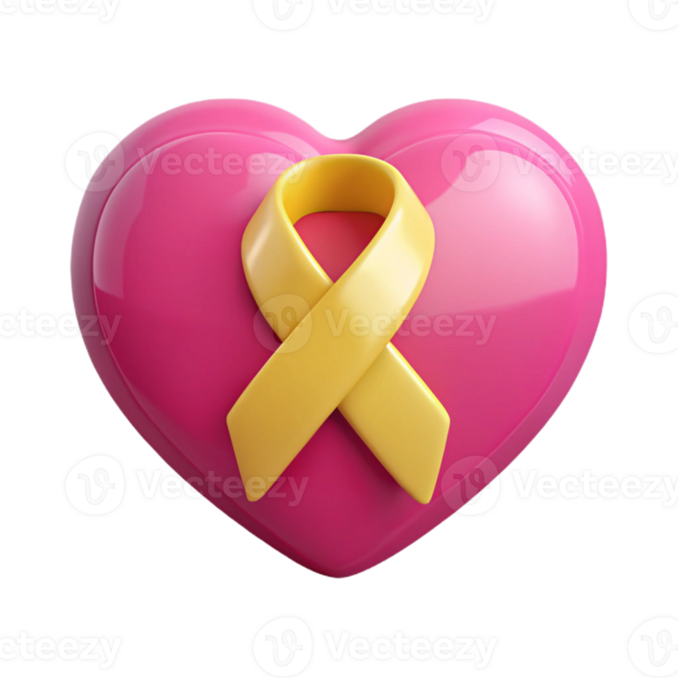 Yellow Ribbon on Pink Heart Symbol of Support and Hope png
