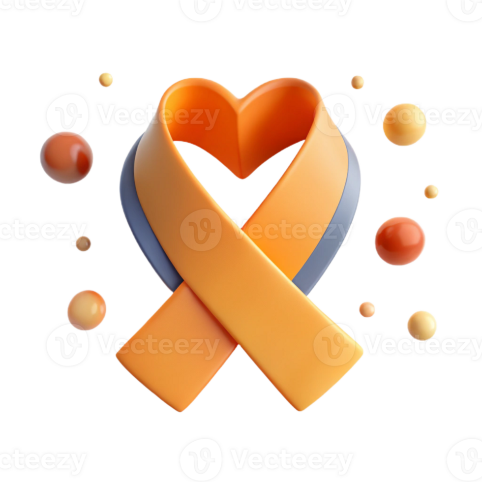 Orange Ribbon Heart Shape with 3D Effect png