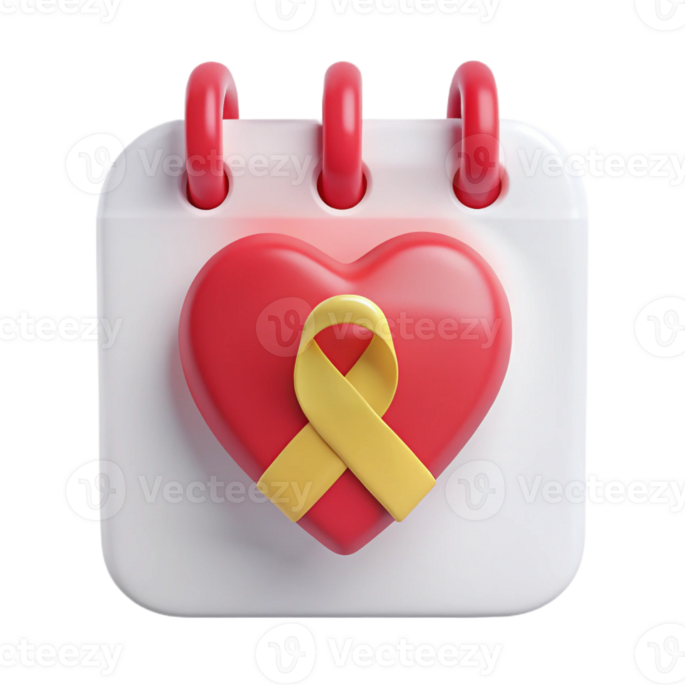 Calendar with Heart and Yellow Ribbon - Symbol of Support and Awareness png